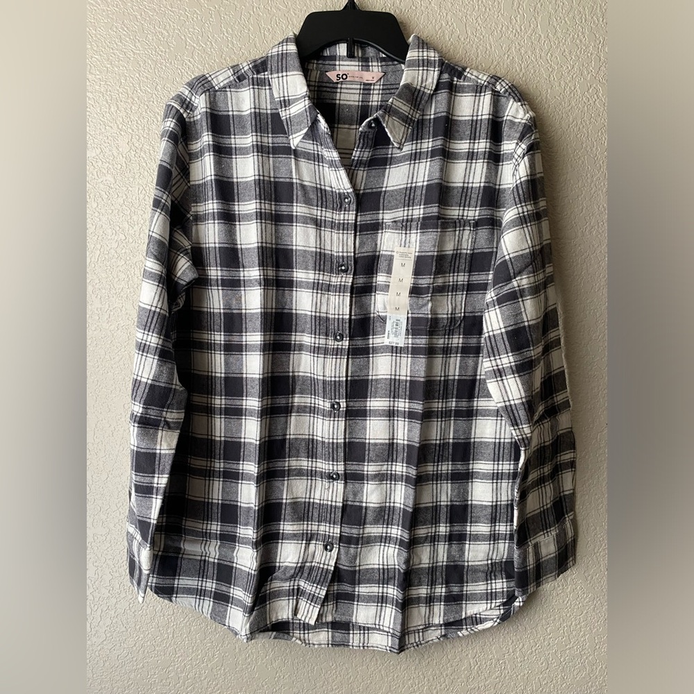 SO Black and White Core Flannel Shirt Size M Junior’s NWT